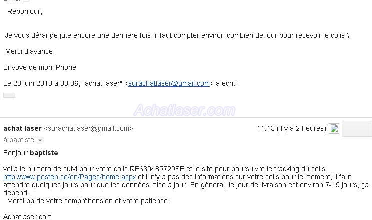 Avis sur Achat laser